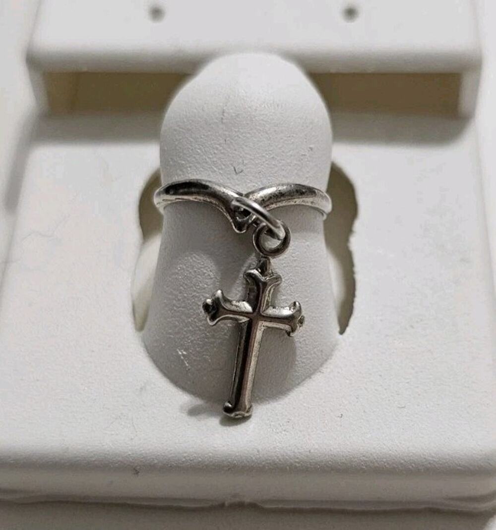Silver 925 Dangle Cross Ring Size 3
